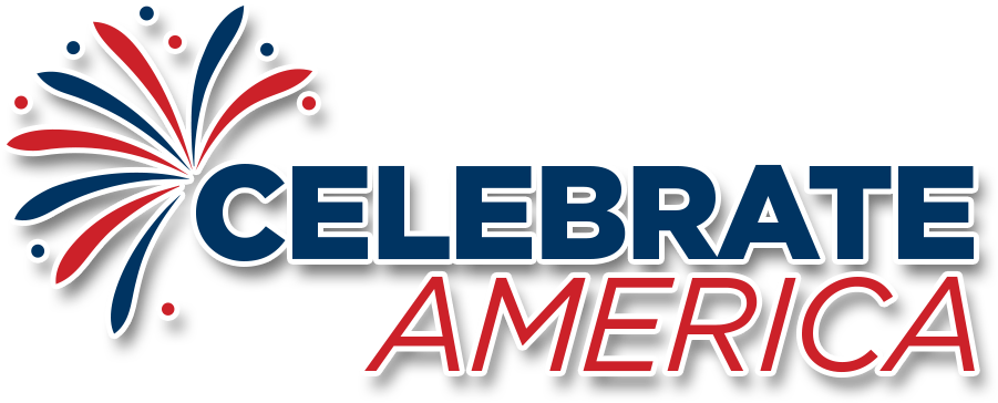 Celebrate America logo with red, white, and blue fireworks graphic and bold patriotic lettering.